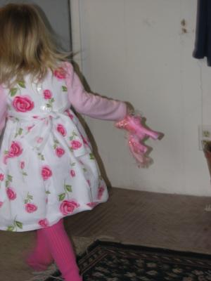 Grandma Eder got Sarah a pretty dress.