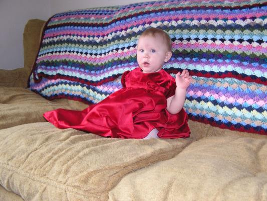 Sarah in her pretty red dress.