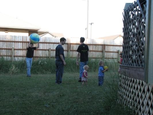 Matthew, Jim, Mike, Sarah and Noah play ball
