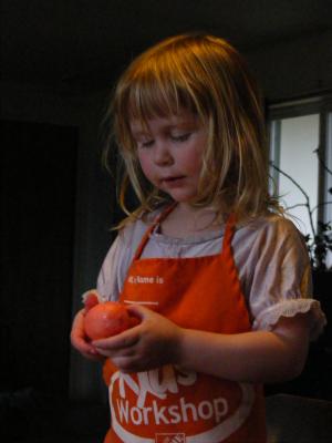 Sarah seems to favor red and orange eggs.