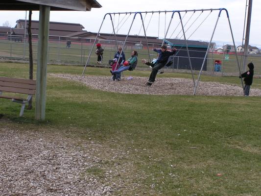 Families play before the GVCC Easter egg hunt.