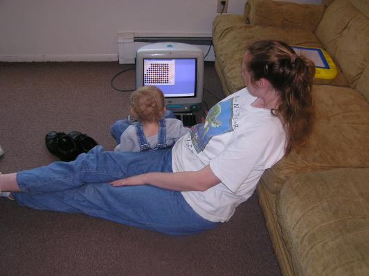 Katie and Noah play on the G3 Linux box.
