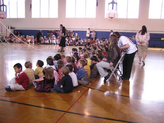 The kindergarteners are getting ready to sing.