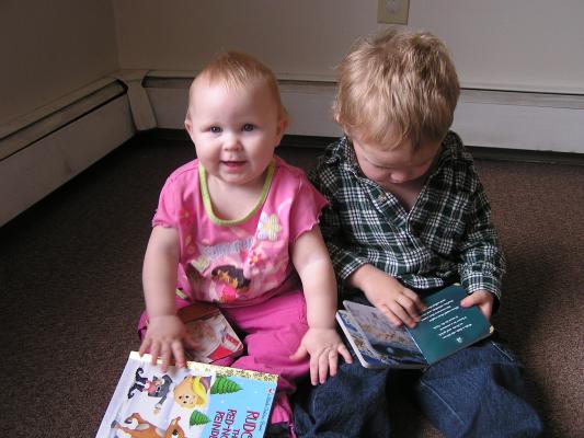 Sarah and Noah read some Christmas books.