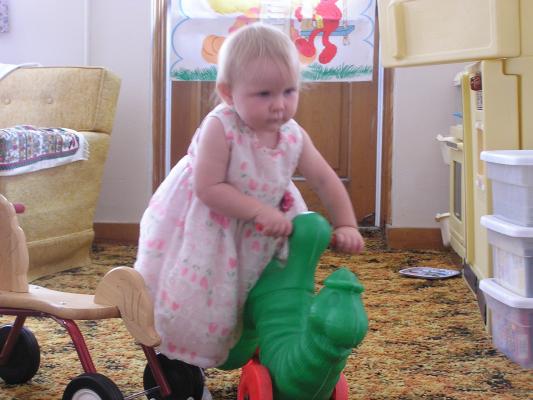 Sarah rides a caterpillar