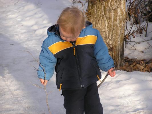 Maybe we could go faster if daddy picked Noah up and tucked in those cold fingers.