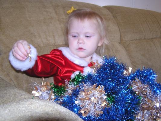 Sarah in a pretty Christmas dress