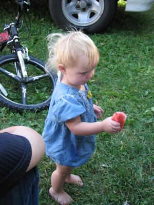 Sarah eats watermelon