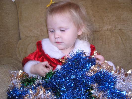Sarah in her pretty Christmas dress
