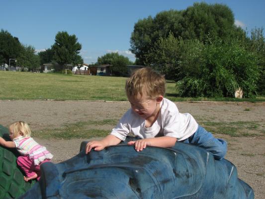 Noah and Sarah at the park in Covered Wagon Mobil home park. 