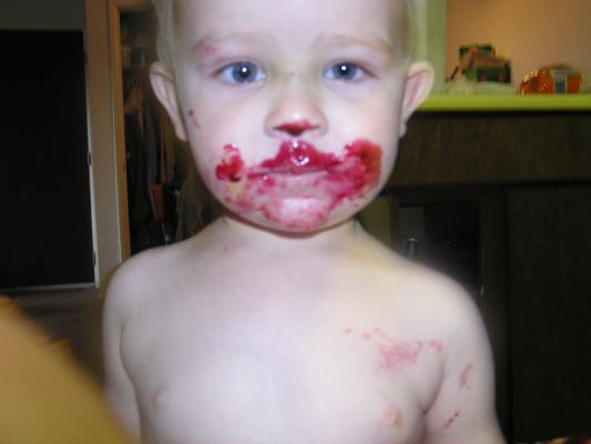 Noah with a jelly clown face.