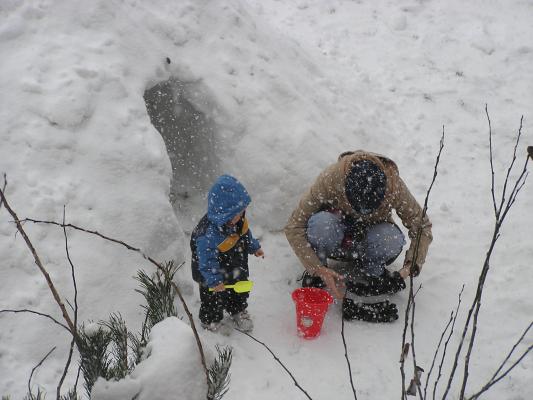 Katie and Noah out playing in the snow.