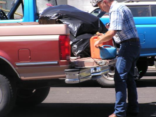 Getting gas for the lawnmower.