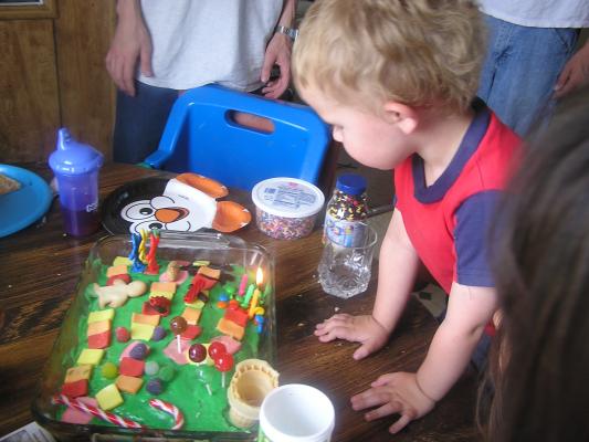 Noah blows out the candles