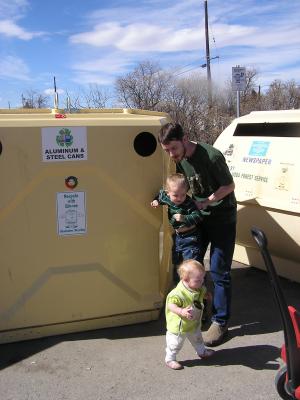 Sarah leads the way to get more cans. 
Noah and David are close behind.