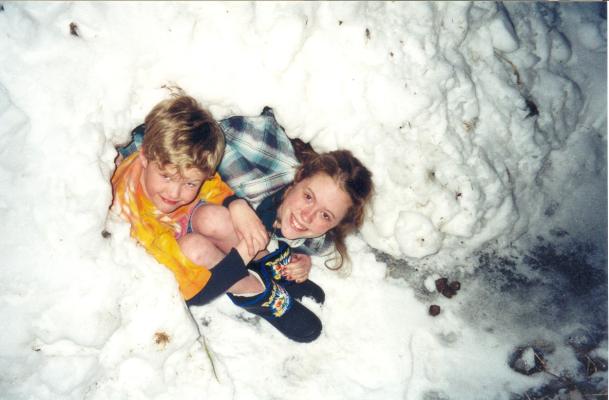 Joe and Katie in the snow fort