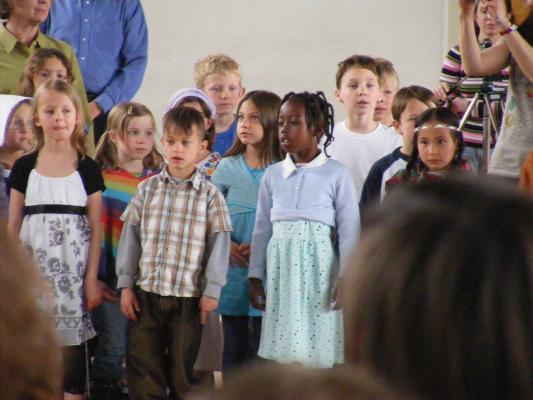 Andrea's first grade class singing  for international day.