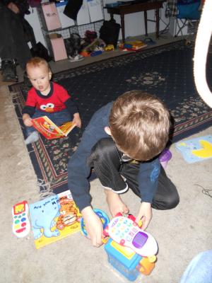 Noah seems to like one-year-old toys too. 