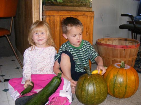 Sarah and Noah have zucchini, summer squash and pumpkins.