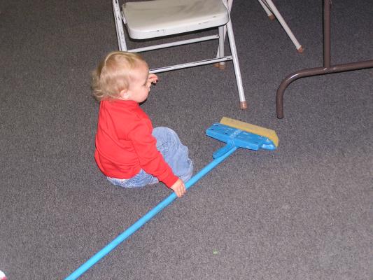 Noah helps with the cleaning.