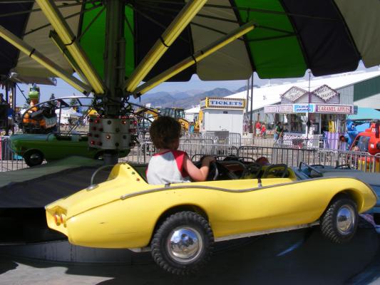 Noah driving a car.