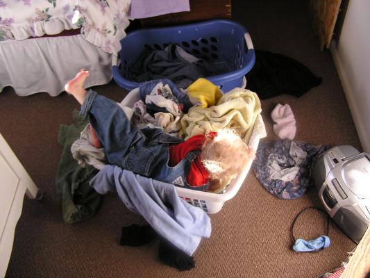 Noah decided to help with the laundry.