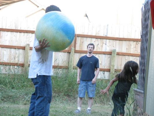david and Jim and Andrea play ball