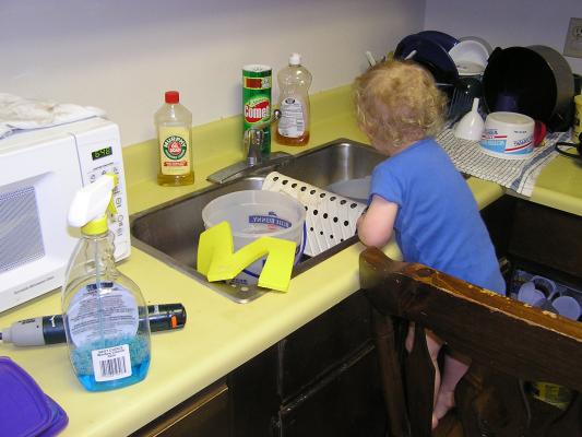 Noah is getting the cleaners ready.