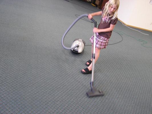 Cleaning the carpet for VBS.