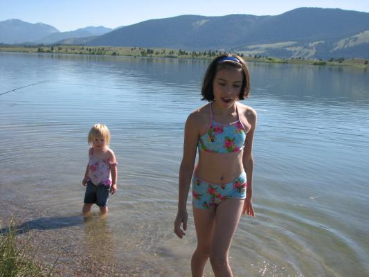 Malia and Sarah swimming