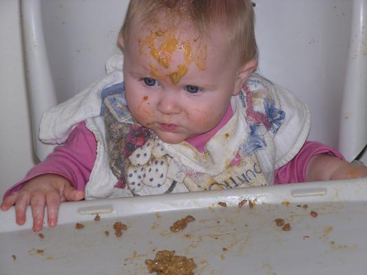 Sarah got hamburger helper on her head.