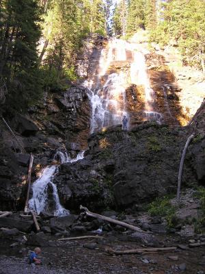 Noah (below) and David (above) enjoy the falls.