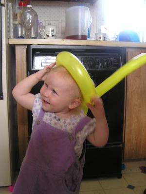 Sarah in silly yellow baloon hat
