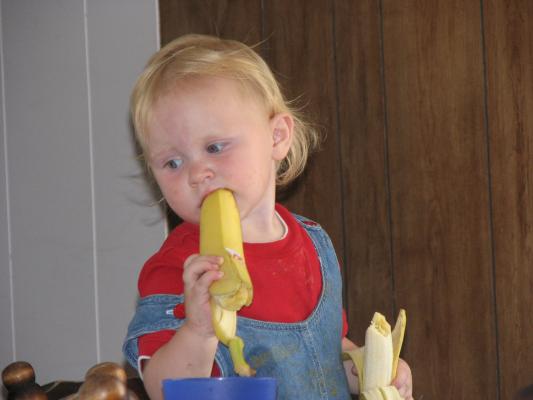 Sarah enjoys some bananas