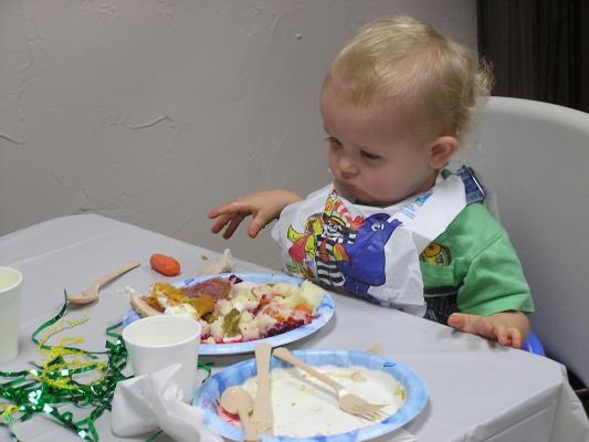 Noah is full and still has lots of food.