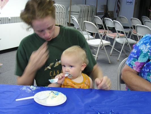 Katie and Noah eat some frosting