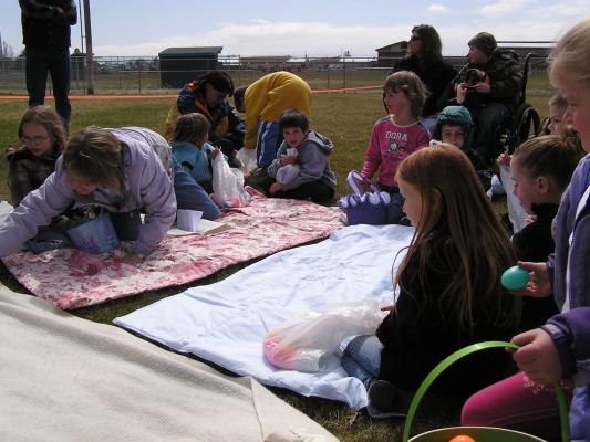 Deb gets ready to tell the story of Easter.