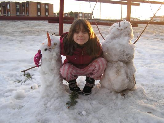 Andrea with Sarah and Noah (Sarah and Noah snowman that is).