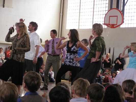teachers dancing.