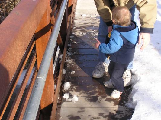 David and Noah like to throw ice.