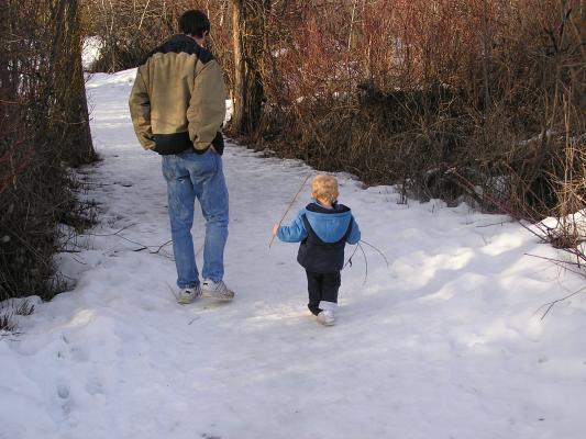 David and Noah go for a nice winter hike.