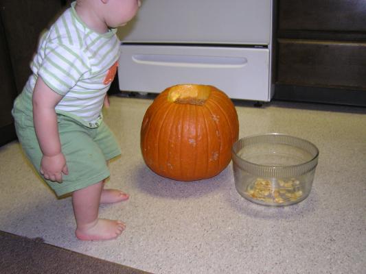Next, we scoop out the seeds.