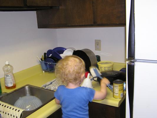 Noah is scrubbing.