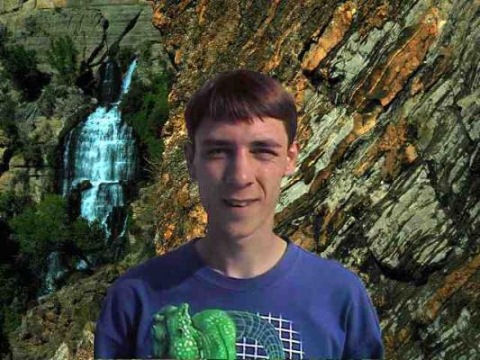 David at a waterfall