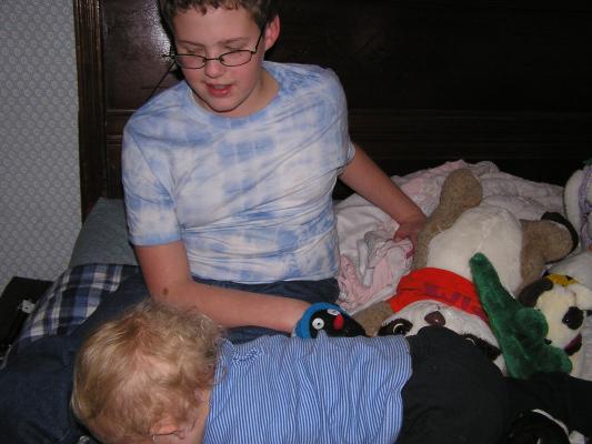 Noah decides to get out of bed.
