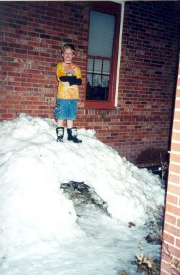 Joe on top of the snow fort