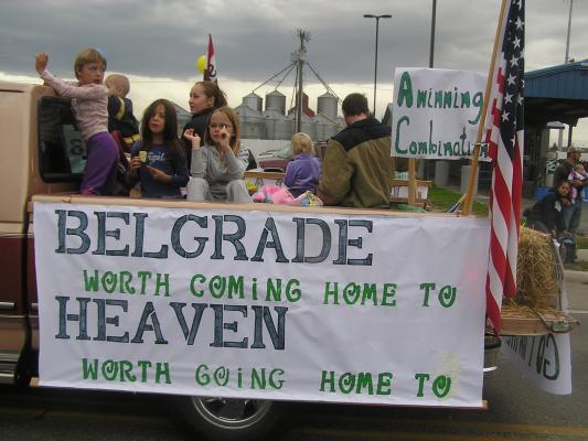 Mickala, Michael, Andrea, Katie, Hanna, Sarah and David in the float