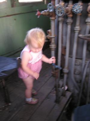 Sarah on an old engine