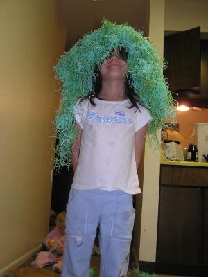 Andrea with green hair.