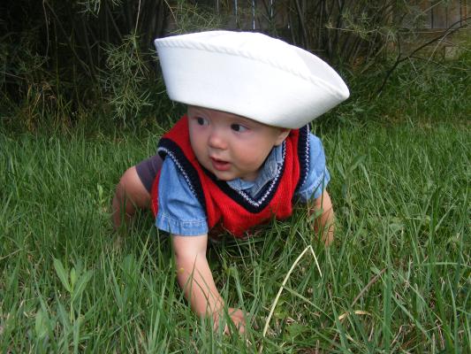 Joshua in a sailor hat.